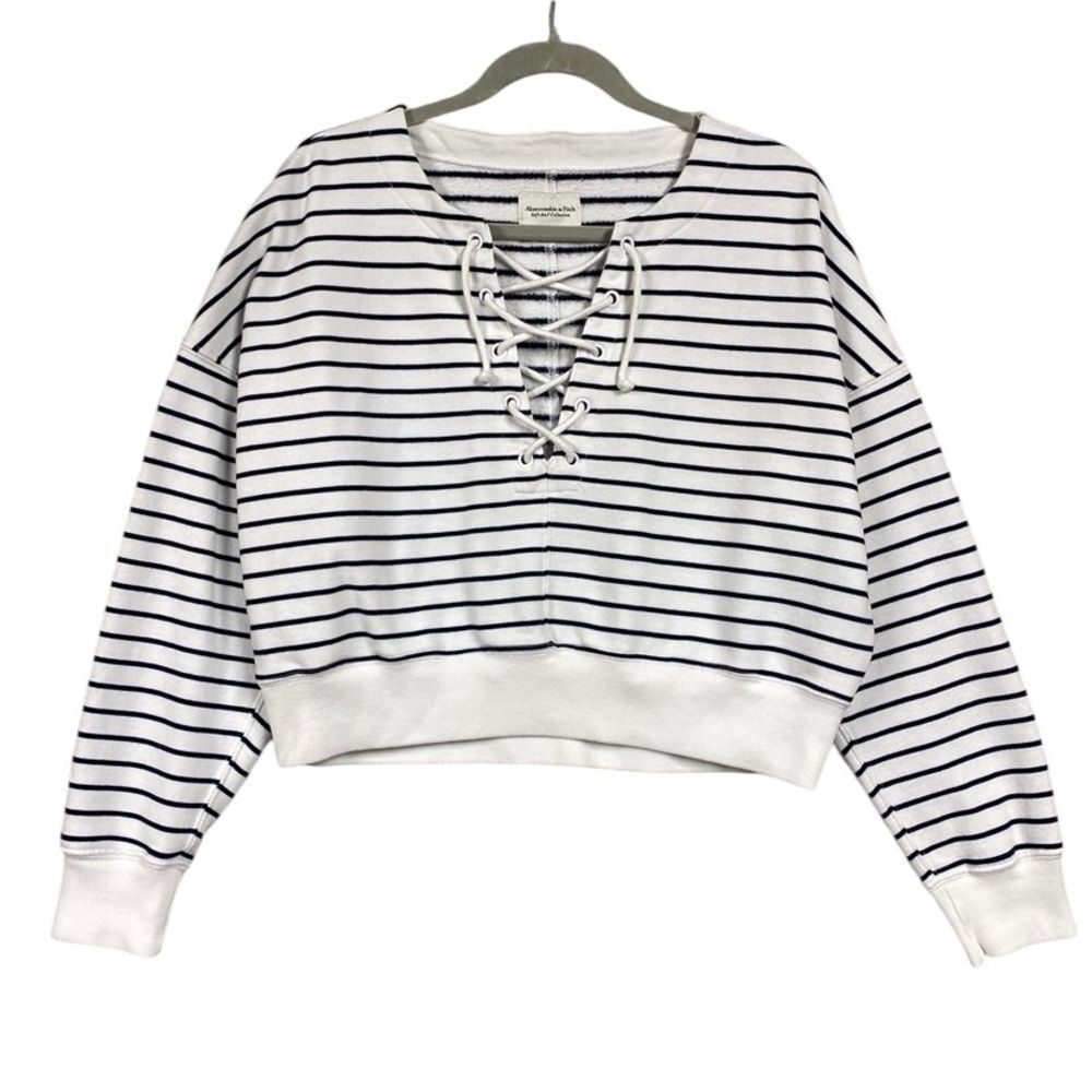 Abercrombie & Fitch Nautical Striped Preppy Lace Up Crop Sweater Size M